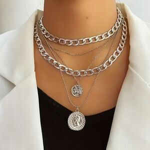 Vintage Style Carved Portrait Choker Necklace Gold or Silver tone